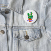 Badge Rond 5 Cm joyeux cactus de noël (En situation)