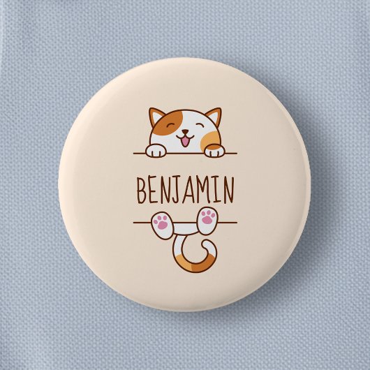 Badge Rond 5 Cm Joyeux Calico Cat Pékin derrière Nom personnalisé