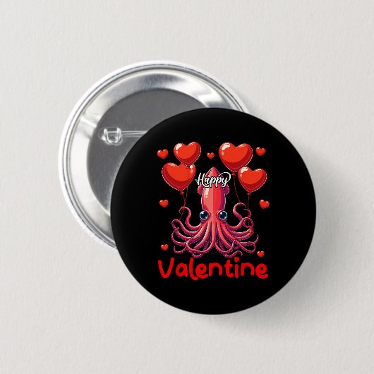Badge Rond 5 Cm Joyeux Calmar Saint-Valentin tenant coeur Bylloons (Devant & derrière)