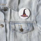 Badge Rond 5 Cm Joyeux Casquette de sorcière Halloween (En situation)