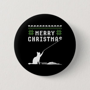 Badge Rond 5 Cm Joyeux chat de Noël Douille moche
