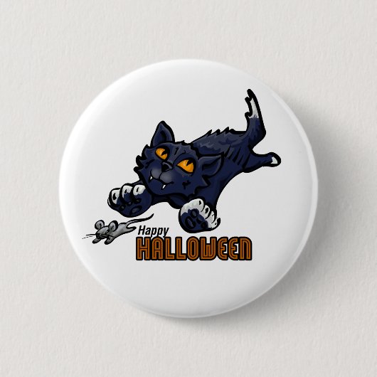 Badge Rond 5 Cm Joyeux chat d'Halloween Chasing souris (Devant)