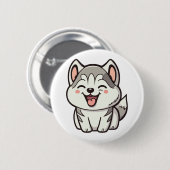 Badge Rond 5 Cm Joyeux chien roux sibérien (Devant & derrière)