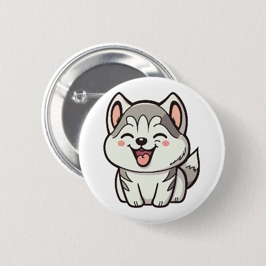 Badge Rond 5 Cm Joyeux chien roux sibérien (Devant & derrière)