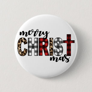 Badge Rond 5 Cm Joyeux CHRISTmas Buffalo Plaid