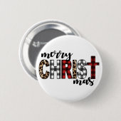 Badge Rond 5 Cm Joyeux CHRISTmas Buffalo Plaid (Devant & derrière)