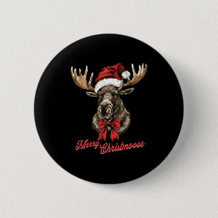 Badge Rond 5 Cm Joyeux Christmoose Chapeau de Père Noël Noël Vacan