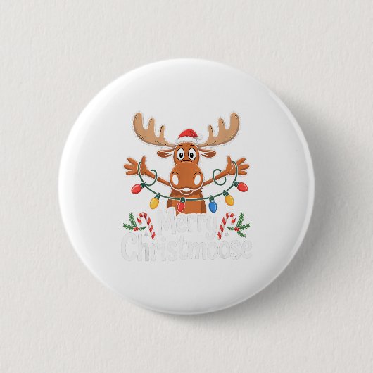 Badge Rond 5 Cm Joyeux Christmoose Lumières de sapin de Noël Chape (Devant)