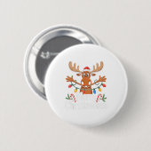Badge Rond 5 Cm Joyeux Christmoose Lumières de sapin de Noël Chape (Devant & derrière)