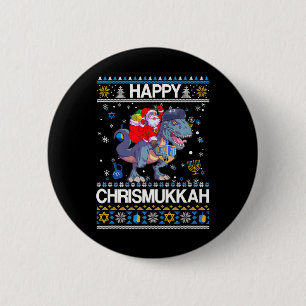 Badge Rond 5 Cm Joyeux Christmukkah Père Noël Riding Dinasour Happ