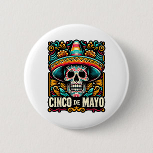 Badge Rond 5 Cm Joyeux Cinco De Mayo Skeleton Skull Sombrero Mexic