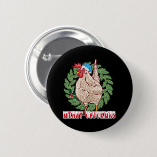 Badge Rond 5 Cm Joyeux Cluckmas - Poule de Noël