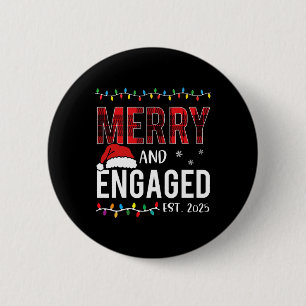 Badge Rond 5 Cm Joyeux et fiancés 2025 Rouge à carreaux Noël assor