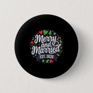 Badge Rond 5 Cm Joyeux et Mariés 2026 - Noël de Couple Assorti