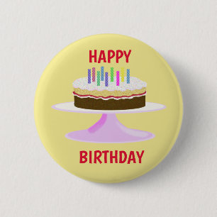 Badge Rond 5 Cm Joyeux gâteau éponge à la confiture d'anniversaire