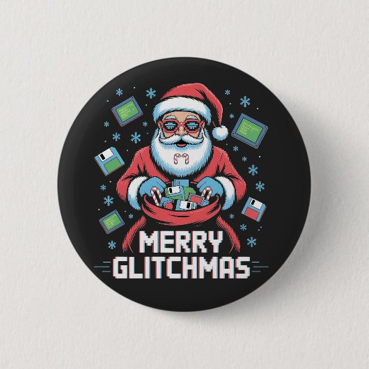 Badge Rond 5 Cm Joyeux Glitchmas Codage Programmeur Santa Noël (Devant)