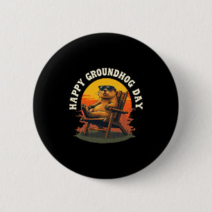Badge Rond 5 Cm Joyeux Ground Hog Vintage Coucher de soleil Jour d