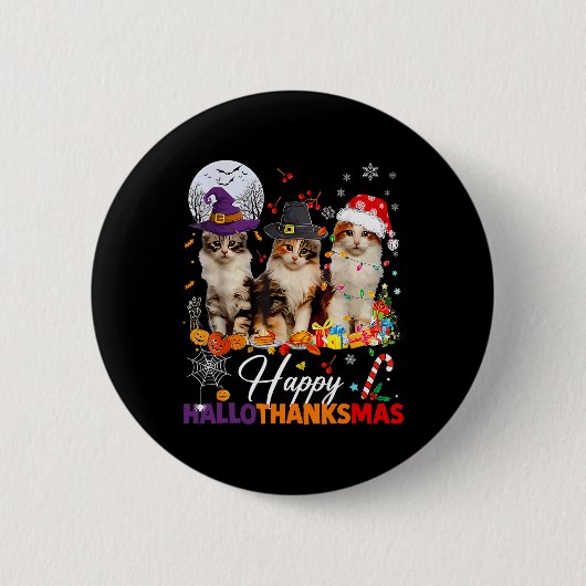 Badge Rond 5 Cm Joyeux Hallothanksmas Cute Cats Halloween Thanksgi (Devant)