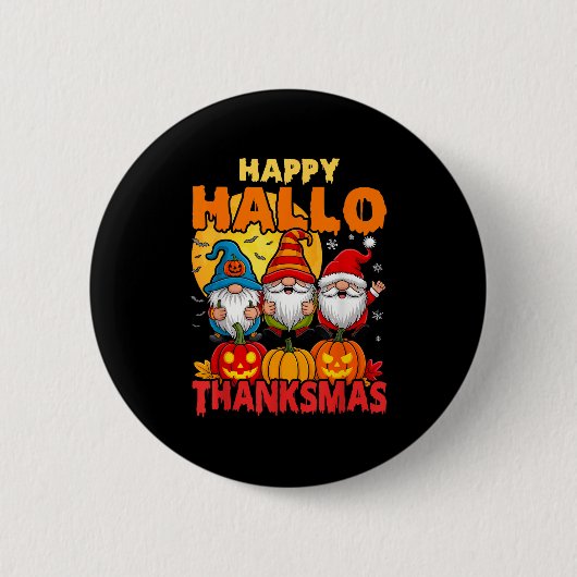 Badge Rond 5 Cm Joyeux Hallothanksmas Gnomes Halloween Thanksgivin (Devant)