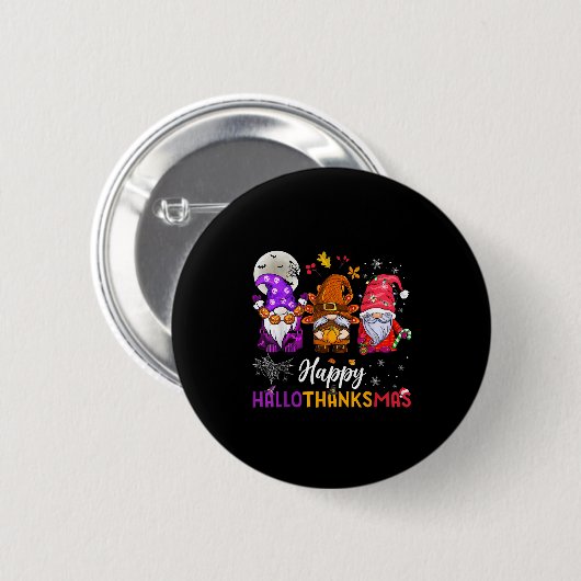 Badge Rond 5 Cm Joyeux Hallothanksmas Gnomes Lover Halloween Joyeu (Devant & derrière)