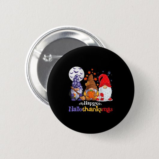 Badge Rond 5 Cm Joyeux Hallothanksmas Gnomes Lover Halloween Joyeu (Devant & derrière)