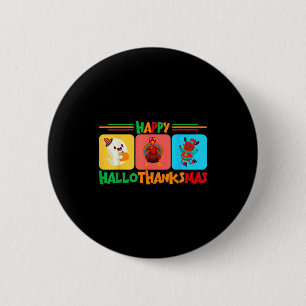 Badge Rond 5 Cm Joyeux Hallothanksmas Noël et Action de grâce