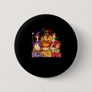 Badge Rond 5 Cm Joyeux Hallothanksmas Oie Halloween Thanksgiving