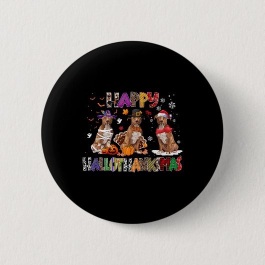 Badge Rond 5 Cm Joyeux Hallothanksmas Pitbull Amoureux des chiens  (Devant)