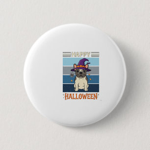 Badge Rond 5 Cm Joyeux Halloween Bouledogue Français Sorcière Toil
