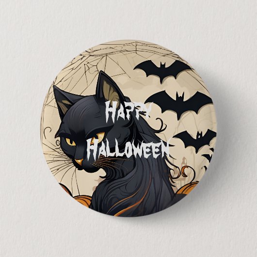 Badge Rond 5 Cm Joyeux Halloween Chat effrayant (Devant)