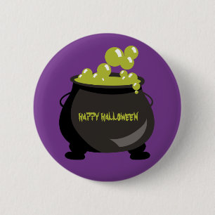 Badge Rond 5 Cm Joyeux Halloween Chaudron Potion Verte Violette