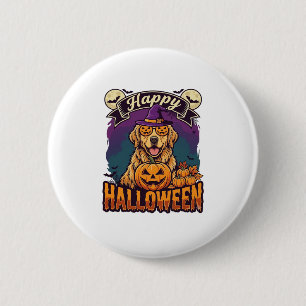 Badge Rond 5 Cm Joyeux Halloween Chien Retriever Doré Chapeau de S
