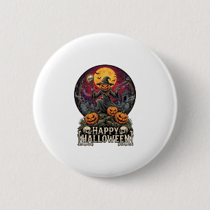Badge Rond 5 Cm Joyeux Halloween Citrouille Magicien Cimetière Ple