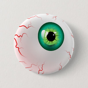 Badge Rond 5 Cm Joyeux Halloween ! Eyeball vert éffrayant