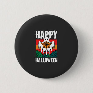 Badge Rond 5 Cm Joyeux Halloween Toile Araignée Fantôme Rétro