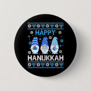 Badge Rond 5 Cm Joyeux Hanoukka Gnome Gnomies Menorah Ugly