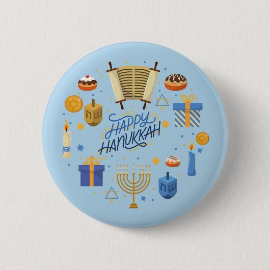 Badge Rond 5 Cm Joyeux Hanukkah Mignon (Devant)