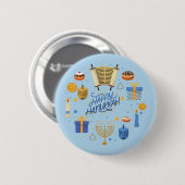 Badge Rond 5 Cm Joyeux Hanukkah Mignon (Devant & derrière)