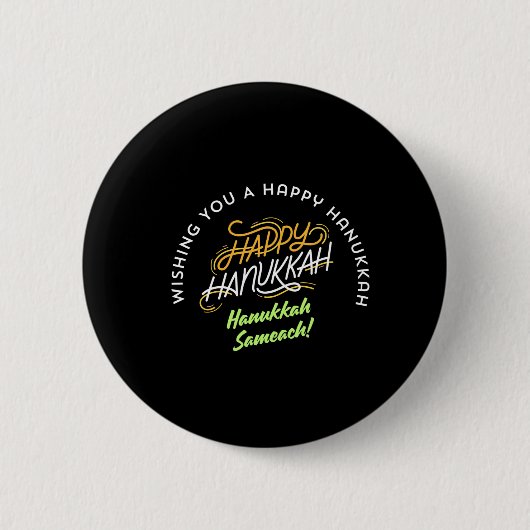 Badge Rond 5 Cm Joyeux Hanukkah Sameach ! (Devant)