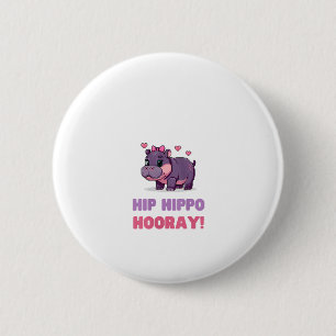 Badge Rond 5 Cm Joyeux HIPPO HOORAY MOO DENG Hippo Thème Zoo F