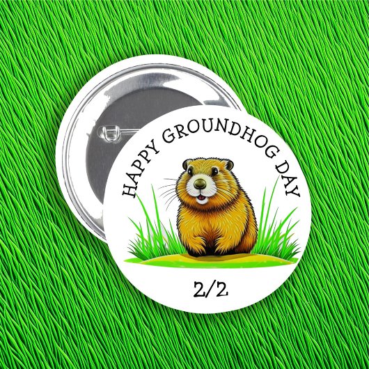 Badge Rond 5 Cm Joyeux Jour de marmotte Bouton Jour férié
