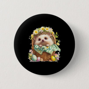 Badge Rond 5 Cm Joyeux Jour de Pâques - Hérisson assis à l'intérie