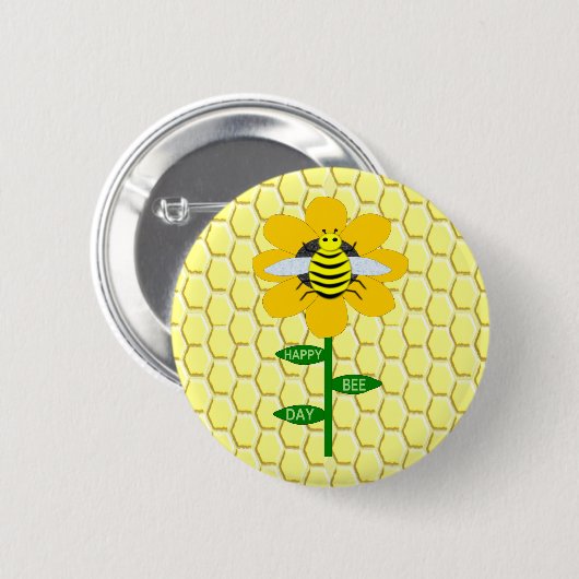 Badge Rond 5 Cm Joyeux Jour des abeilles Anniversaire Bumblebee (Devant & derrière)