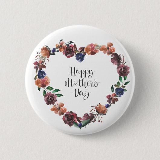 Badge Rond 5 Cm Joyeux Jour des Mères Coeur Floral Fleurs Script (Devant)