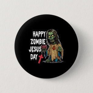 Badge Rond 5 Cm Joyeux Jour Jésus Zombie Squelette Horreur Christ