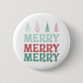 Badge Rond 5 Cm Joyeux Joyeux Joyeux avec des arbres de Noël bohèm