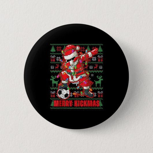 Badge Rond 5 Cm Joyeux Kickmas Noël Soccer Ball Laid Jeune Swe (Devant)