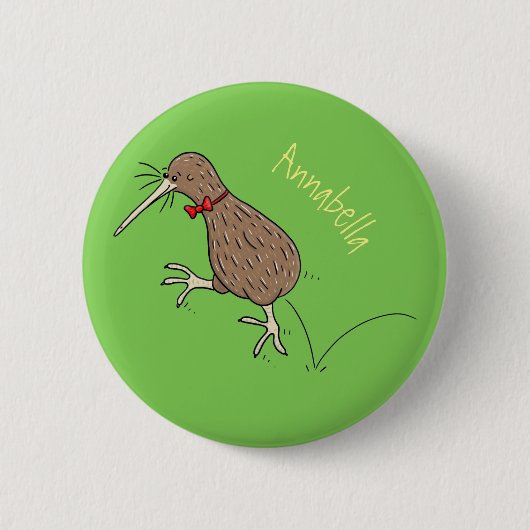 Badge Rond 5 Cm Joyeux kiwi de saut avec dessin de cravate arc (Devant)