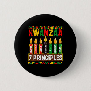 Badge Rond 5 Cm Joyeux Kwanzaa Kinara Sept Principes Bougies Pan
