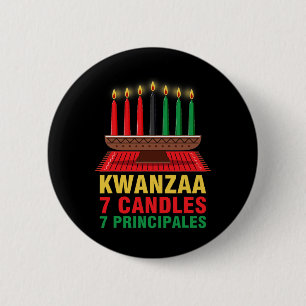 Badge Rond 5 Cm Joyeux Kwanzaa Kinara Sept Principes Bougies Pan